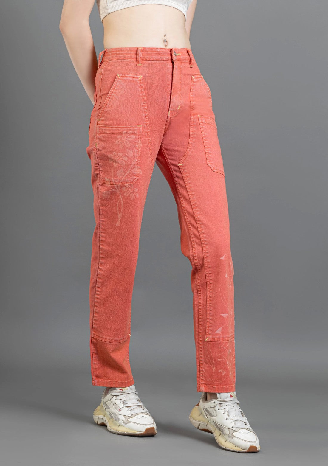 Coral Pink Straight Fit Women's Coloured Jeans bottom ware