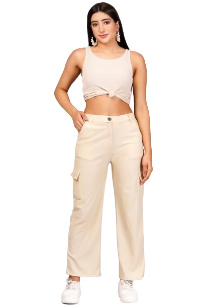 Sheen and Shine Women's & Girls' Cargo Baggy Jeans for Girls & Women Solid High Waist with Pockets Cargo Pants 3 bottomwear
