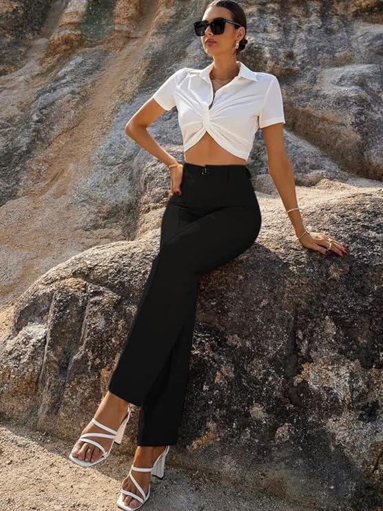 ROYALICA Women's High-Waisted Pant |Bell Bottom Trendy Retro-Chic Trousers - Perfect for Every Occasion bottomwear