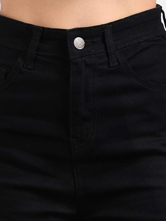 Womens Solid High Rise Cotton Lycra Blend Relaxed Fit Ankle Length Jeans bottomwear