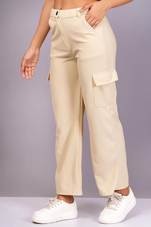 Sheen and Shine Women's & Girls' Cargo Baggy Jeans for Girls & Women Solid High Waist with Pockets Cargo Pants 3 bottomwear