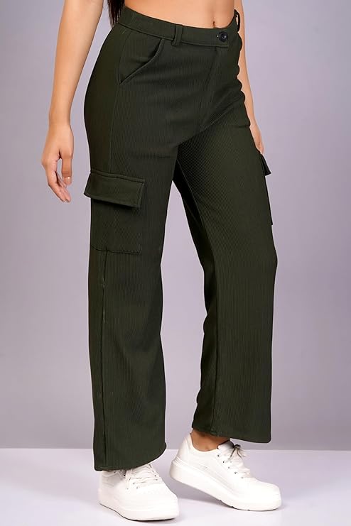 Sheen and Shine Women's & Girls' Cargo Baggy Jeans for Girls & Women Solid High Waist with Pockets Cargo Pants bottomwear