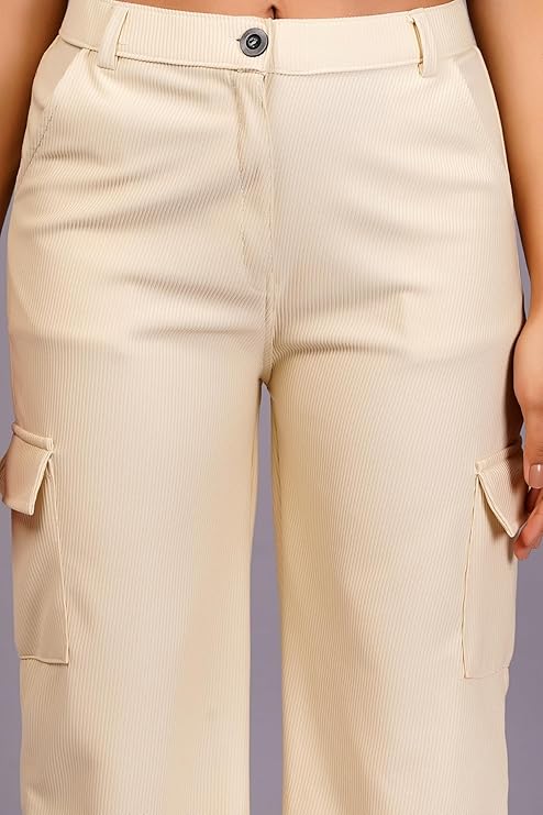 Sheen and Shine Women's & Girls' Cargo Baggy Jeans for Girls & Women Solid High Waist with Pockets Cargo Pants 3 bottomwear