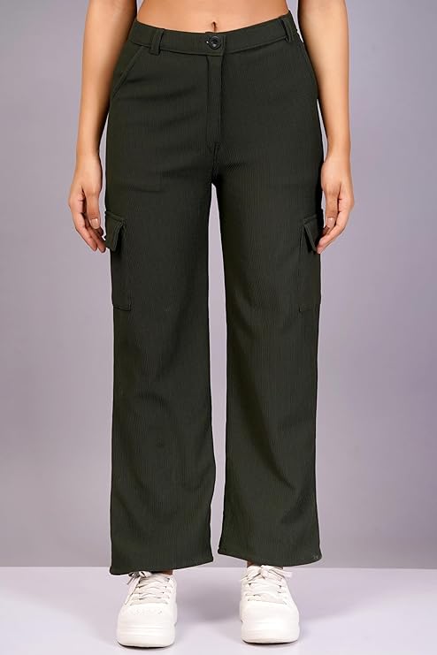 Sheen and Shine Women's & Girls' Cargo Baggy Jeans for Girls & Women Solid High Waist with Pockets Cargo Pants bottomwear