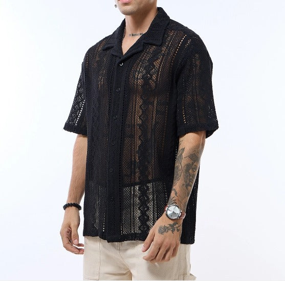 Men's Off White Oversized Crochet Shirt