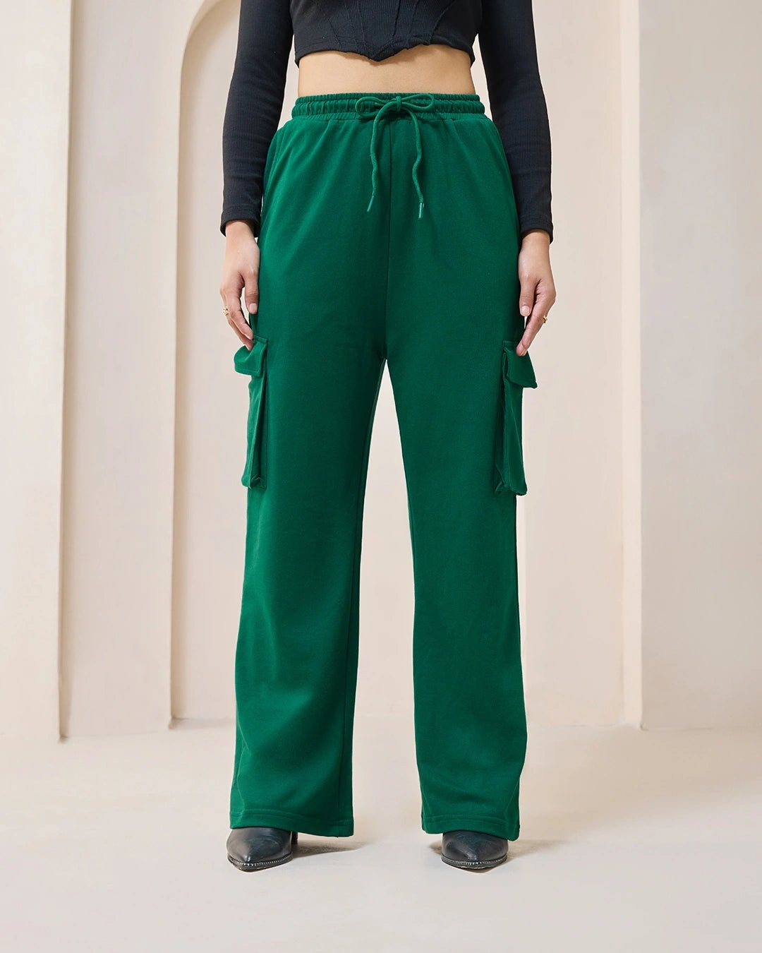 Women's Green Cargo Trackpants bottomwear
