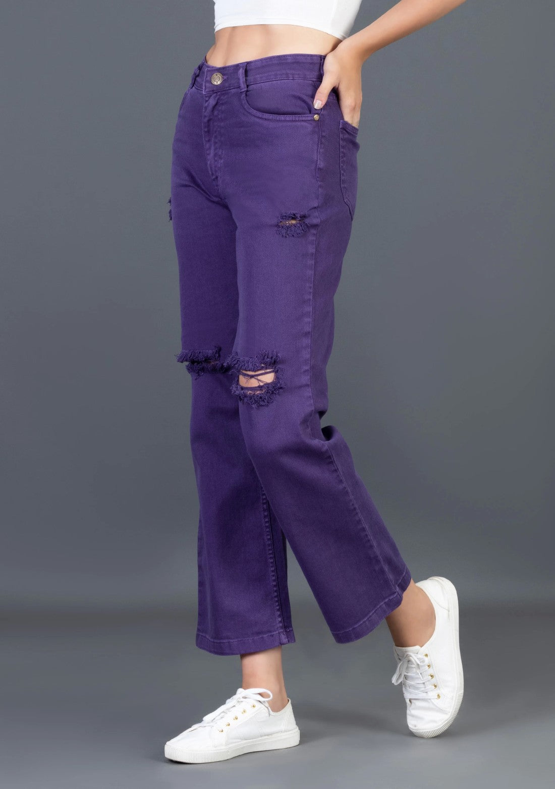 Purple Wide Leg Rhysley Women’s Ripped Jeans bottom wear