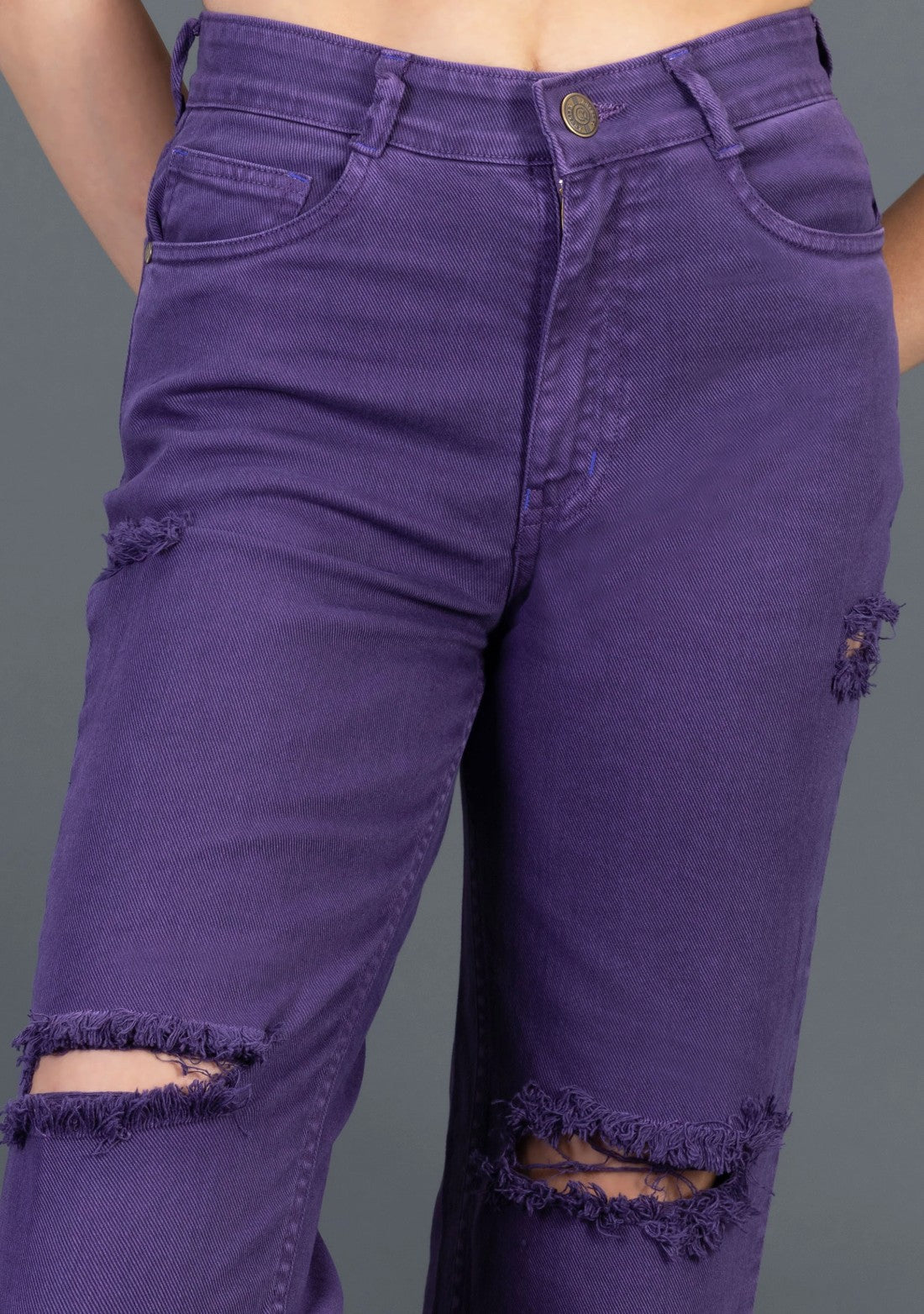 Purple Wide Leg Rhysley Women’s Ripped Jeans bottom wear