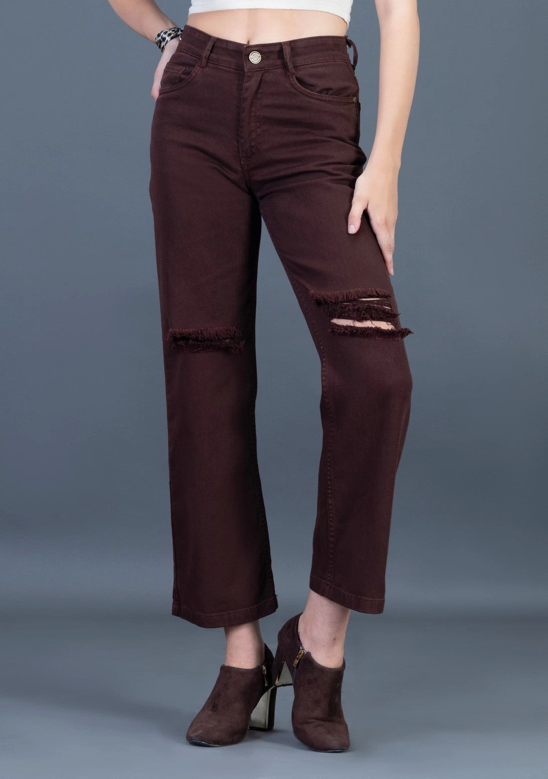 Dark Brown Wide Leg Rhysley Women’s Jeans bottom wear