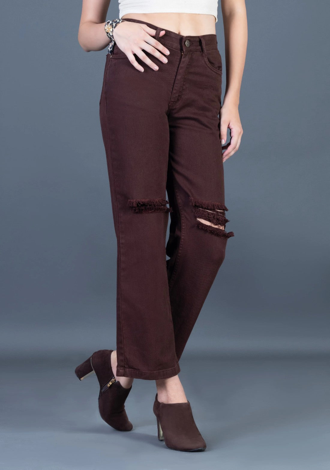 Dark Brown Wide Leg Rhysley Women’s Jeans bottom wear