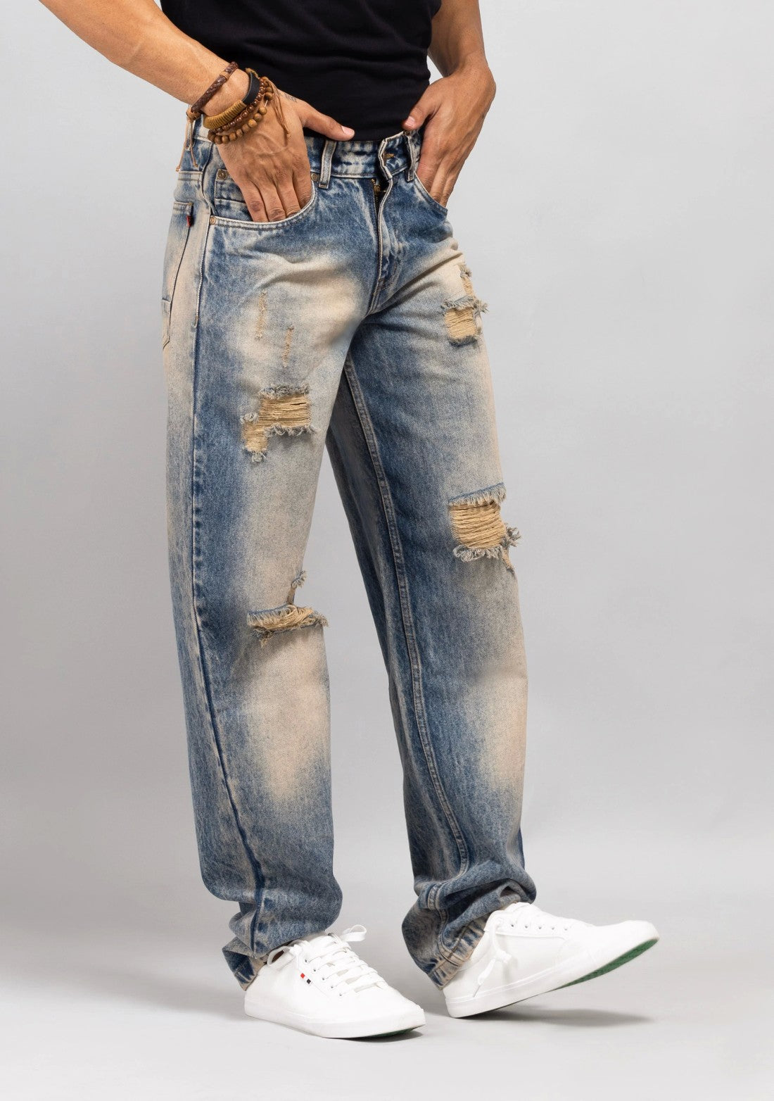 Rhysley Tinted Blue Comfort Fit Men's Fashion Jeans Male Bottomwear