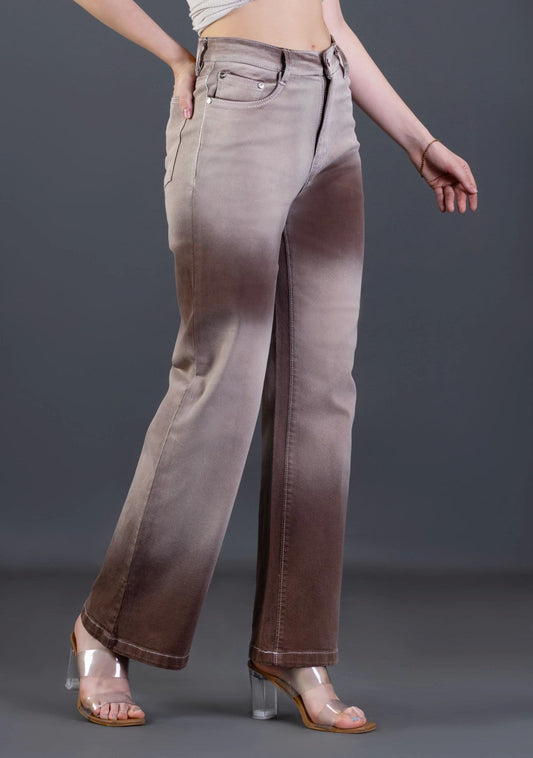 Light Brown Ombre Effect Wide Leg Rhysley Women's Jeans bottom wear