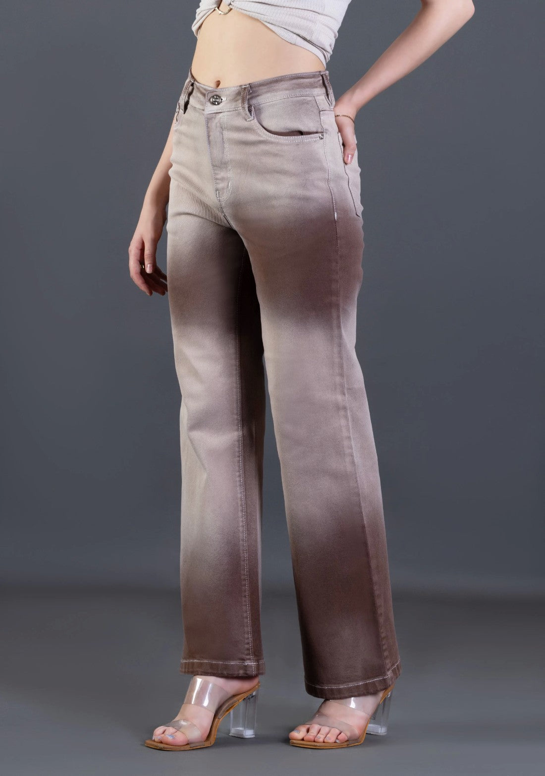 Light Brown Ombre Effect Wide Leg Rhysley Women's Jeans bottom wear