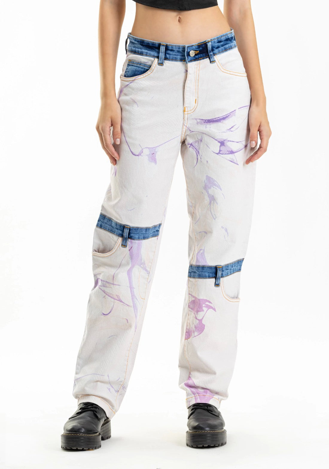 Off White Printed Straight Fit Rhysley Women's Jeans bottom wear