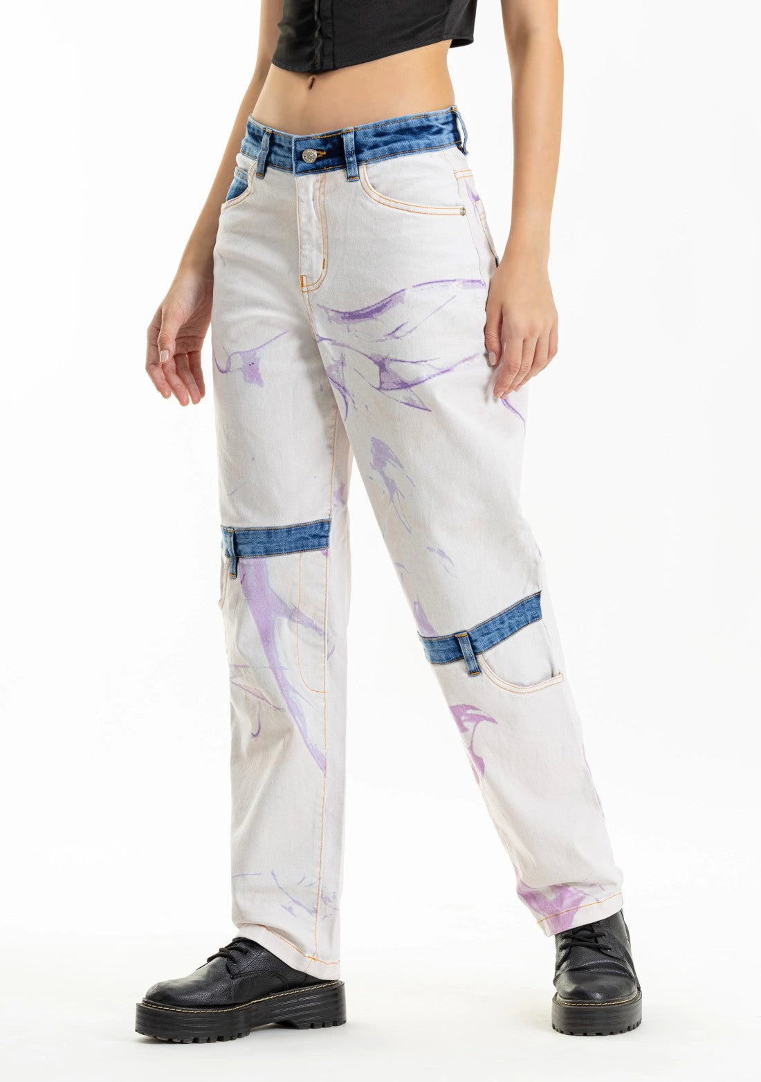 Off White Printed Straight Fit Rhysley Women's Jeans bottom wear