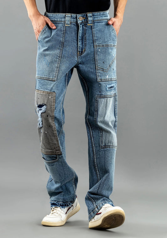 Blue Relaxed Straight Fit Men's Fashion Jeans Male Bottomwear