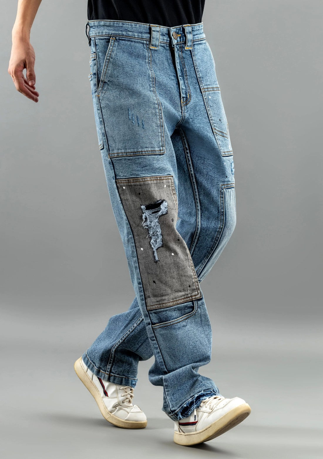 Blue Relaxed Straight Fit Men's Fashion Jeans Male Bottomwear