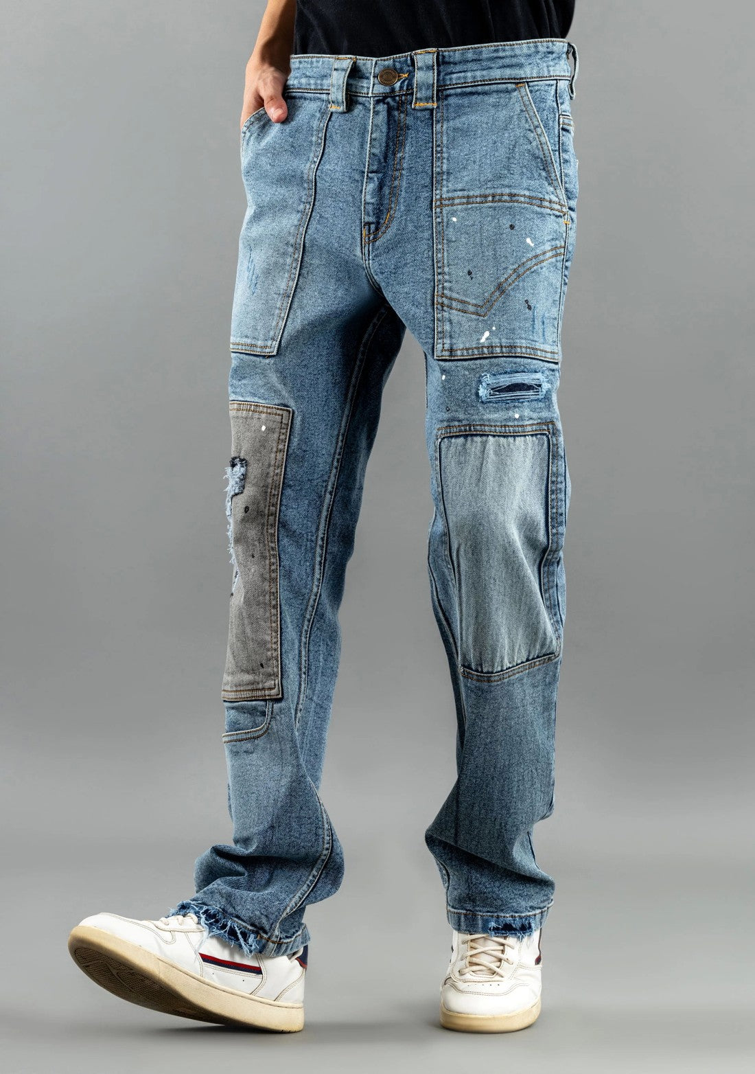 Blue Relaxed Straight Fit Men's Fashion Jeans Male Bottomwear