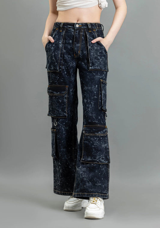 Black Wide Leg Cargo Style Women's Fashion Jeans bottom wear