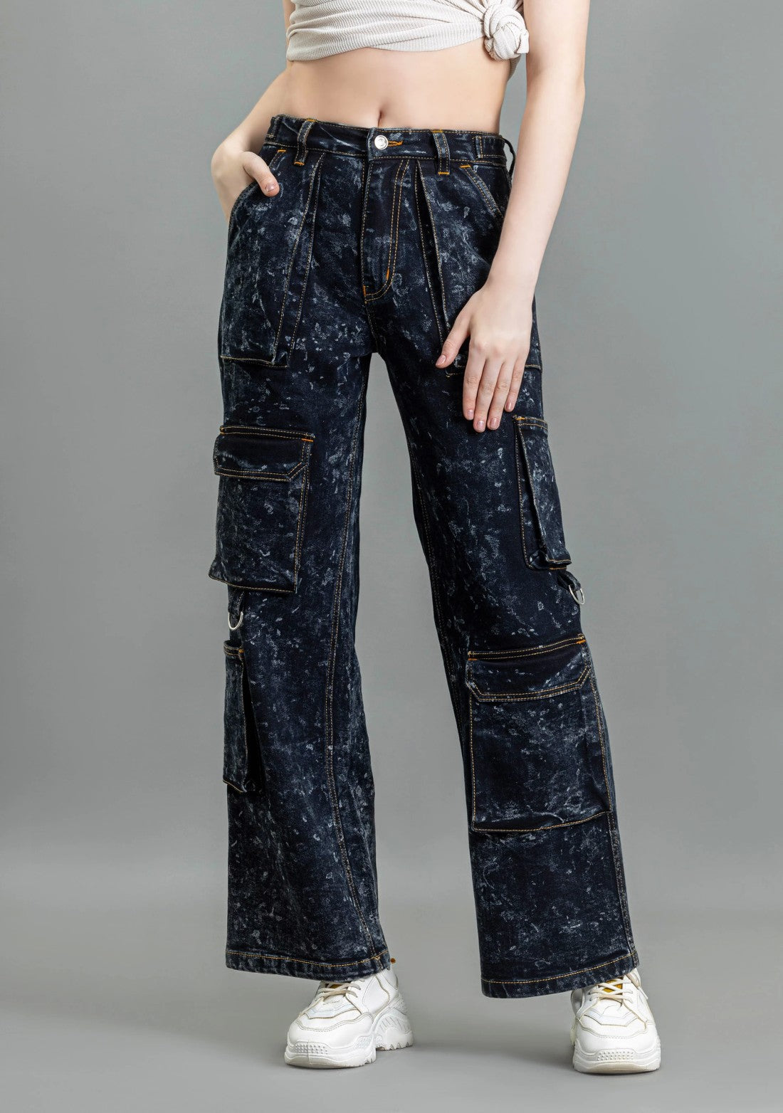 Black Wide Leg Cargo Style Women's Fashion Jeans bottom wear