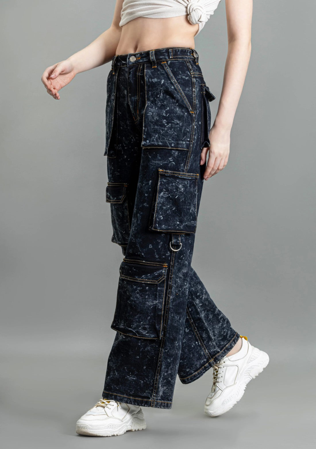 Black Wide Leg Cargo Style Women's Fashion Jeans bottom wear