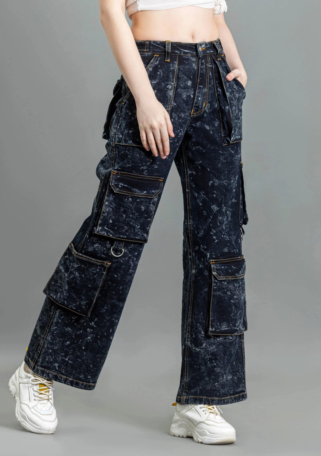 Black Wide Leg Cargo Style Women's Fashion Jeans bottom wear