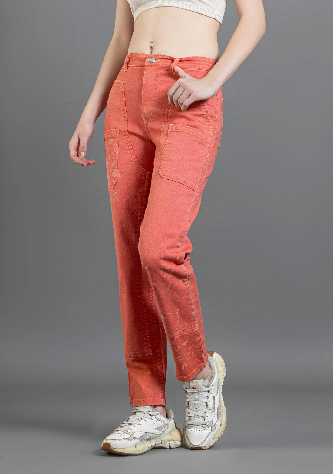 Coral Pink Straight Fit Women's Coloured Jeans bottom ware