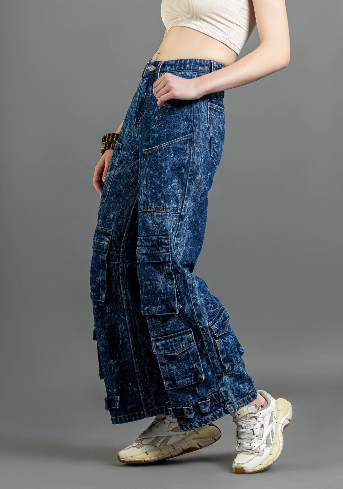 Blue Wide Leg Cargo Style Women's Fashion Jeans bottom wear