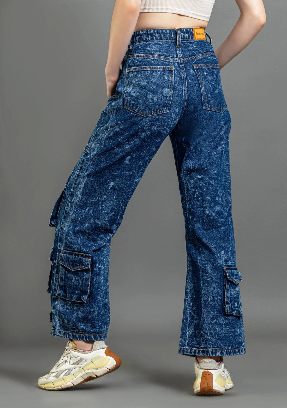 Blue Wide Leg Cargo Style Women's Fashion Jeans bottom wear