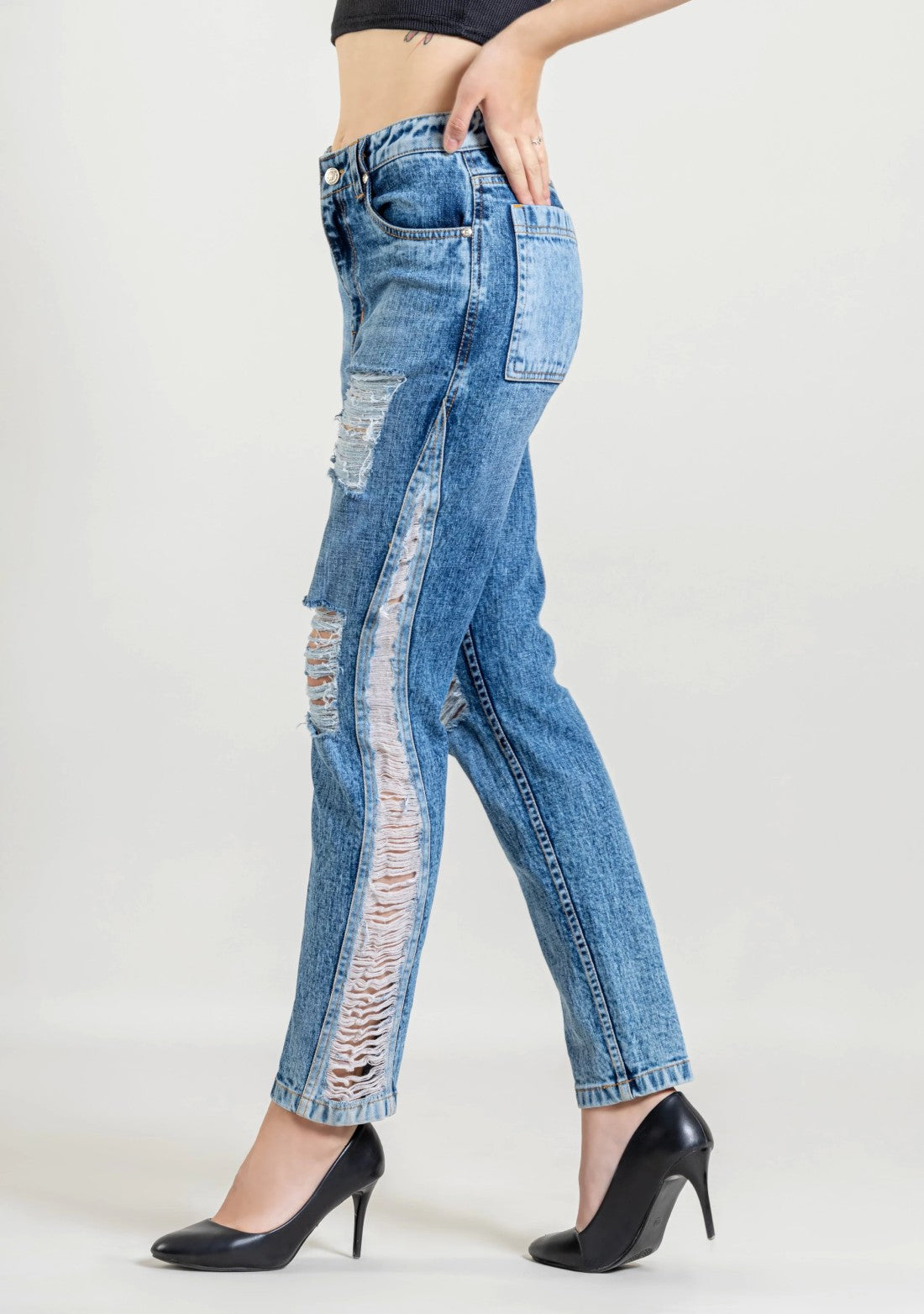 Light Blue Slim Fit Women's Distressed Jeans bottom wear