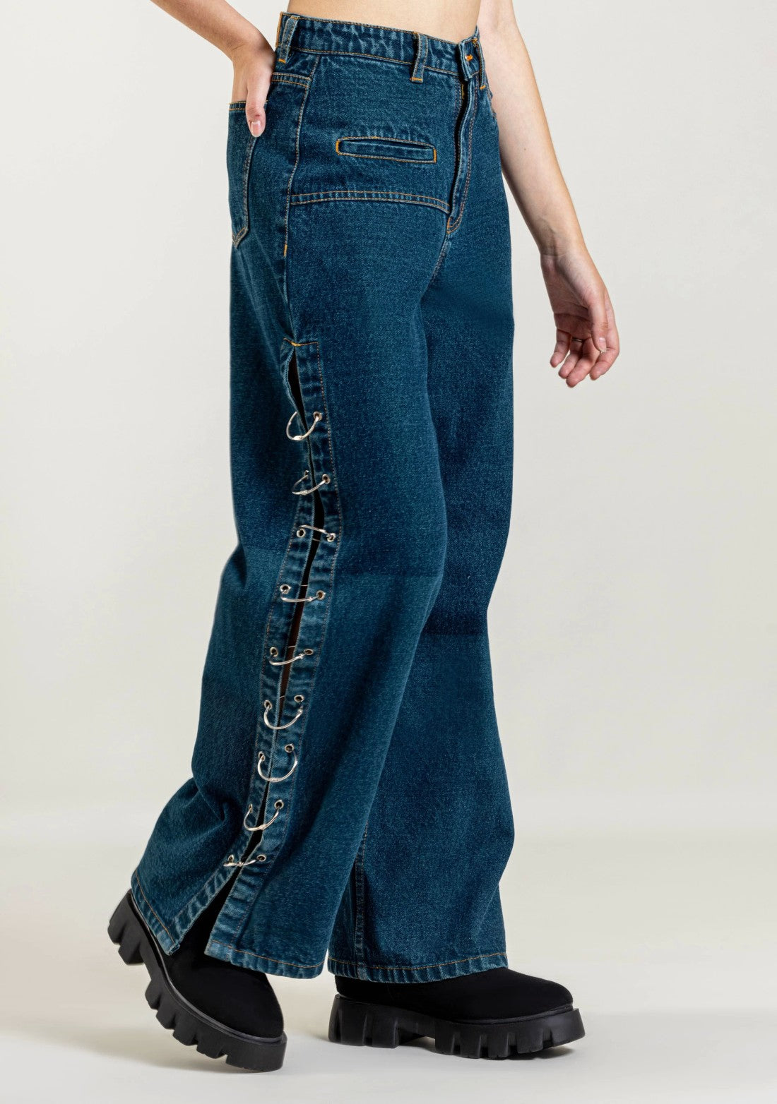 Ocean Blue Wide Leg Side Open Style Jeans bottom ware