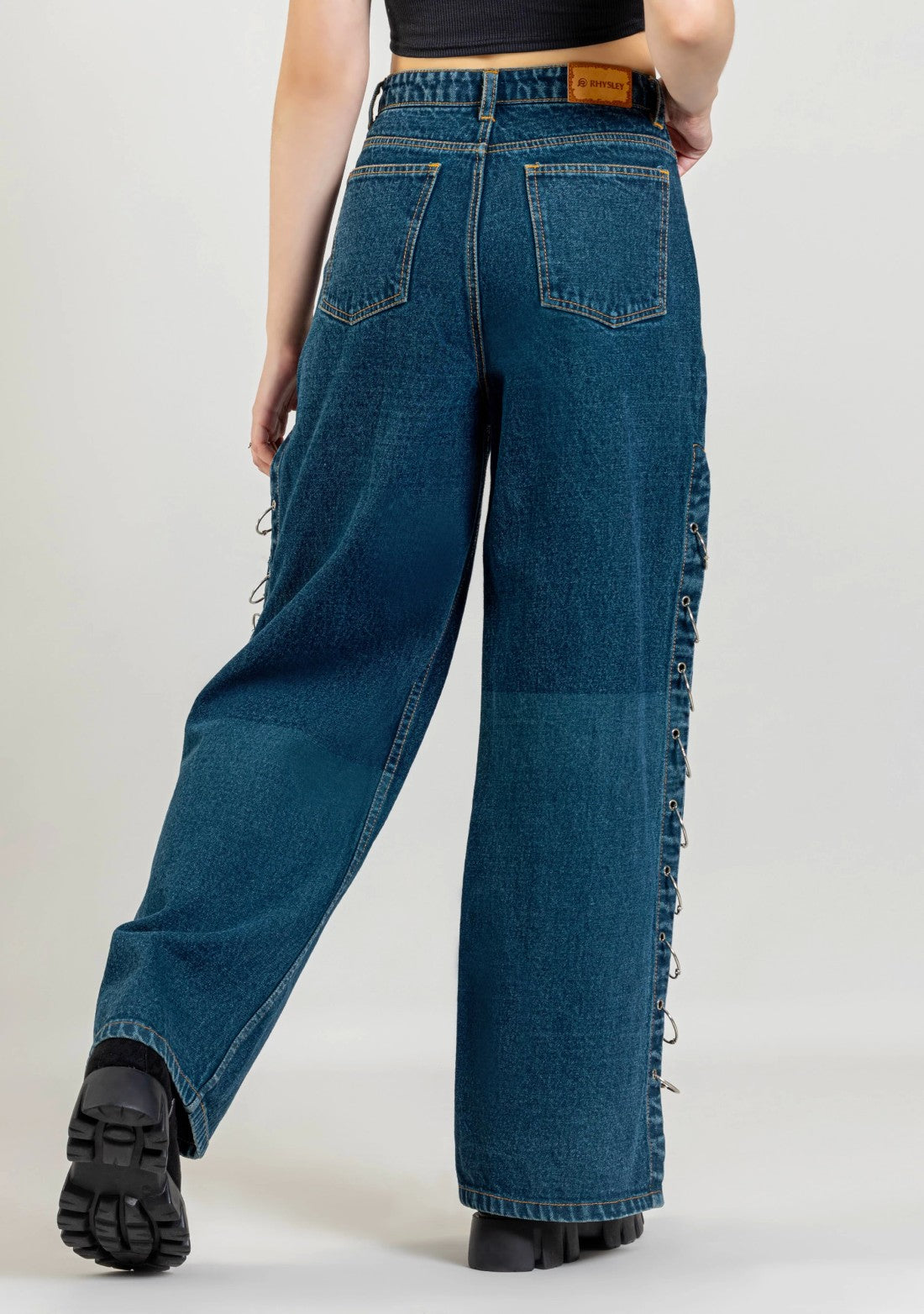 Ocean Blue Wide Leg Side Open Style Jeans bottom wear