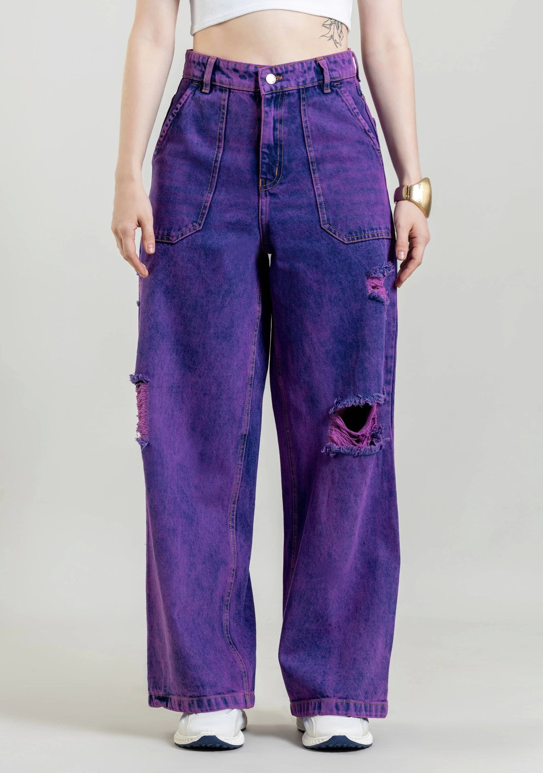 Lavender Wide Leg Women's Distressed Jeans bottom wear