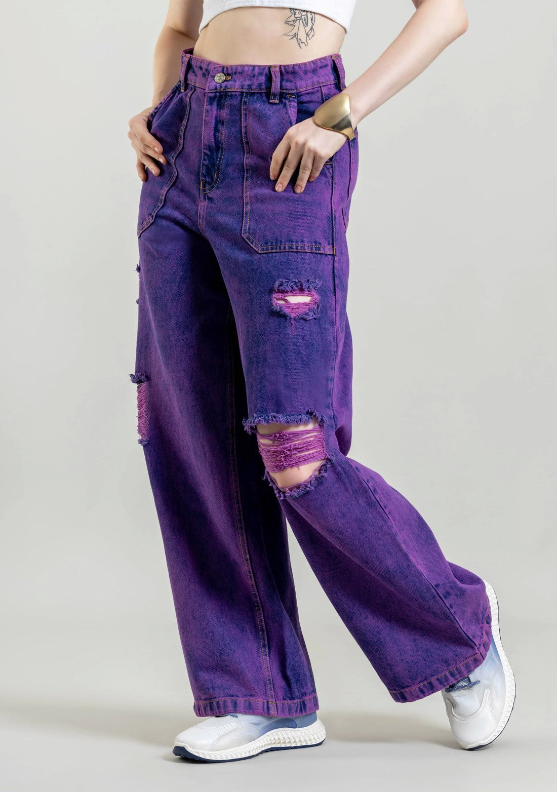 Lavender Wide Leg Women's Distressed Jeans bottom wear