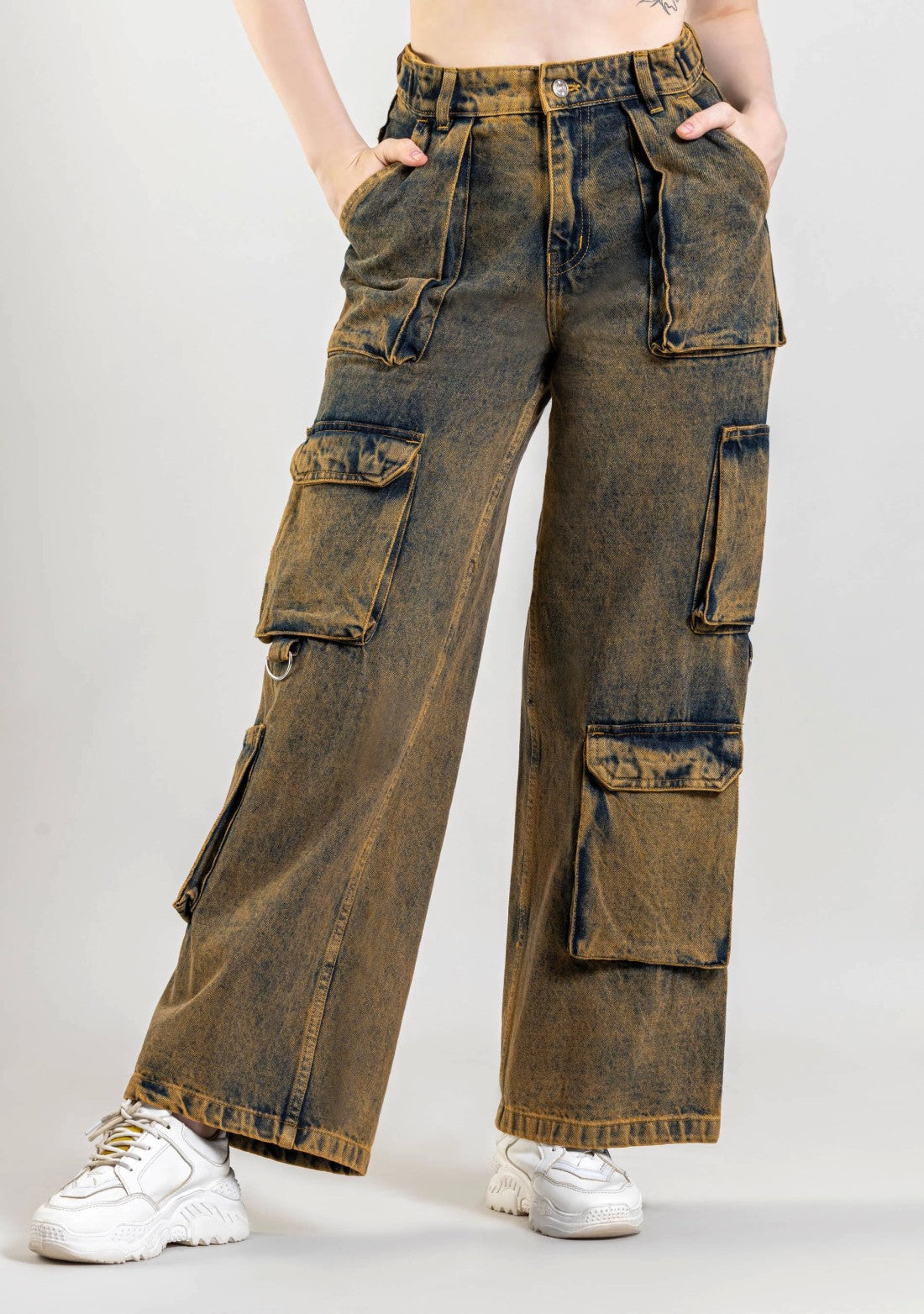 Rust Wide Leg Cargo Style Women's Jeans bottom wear