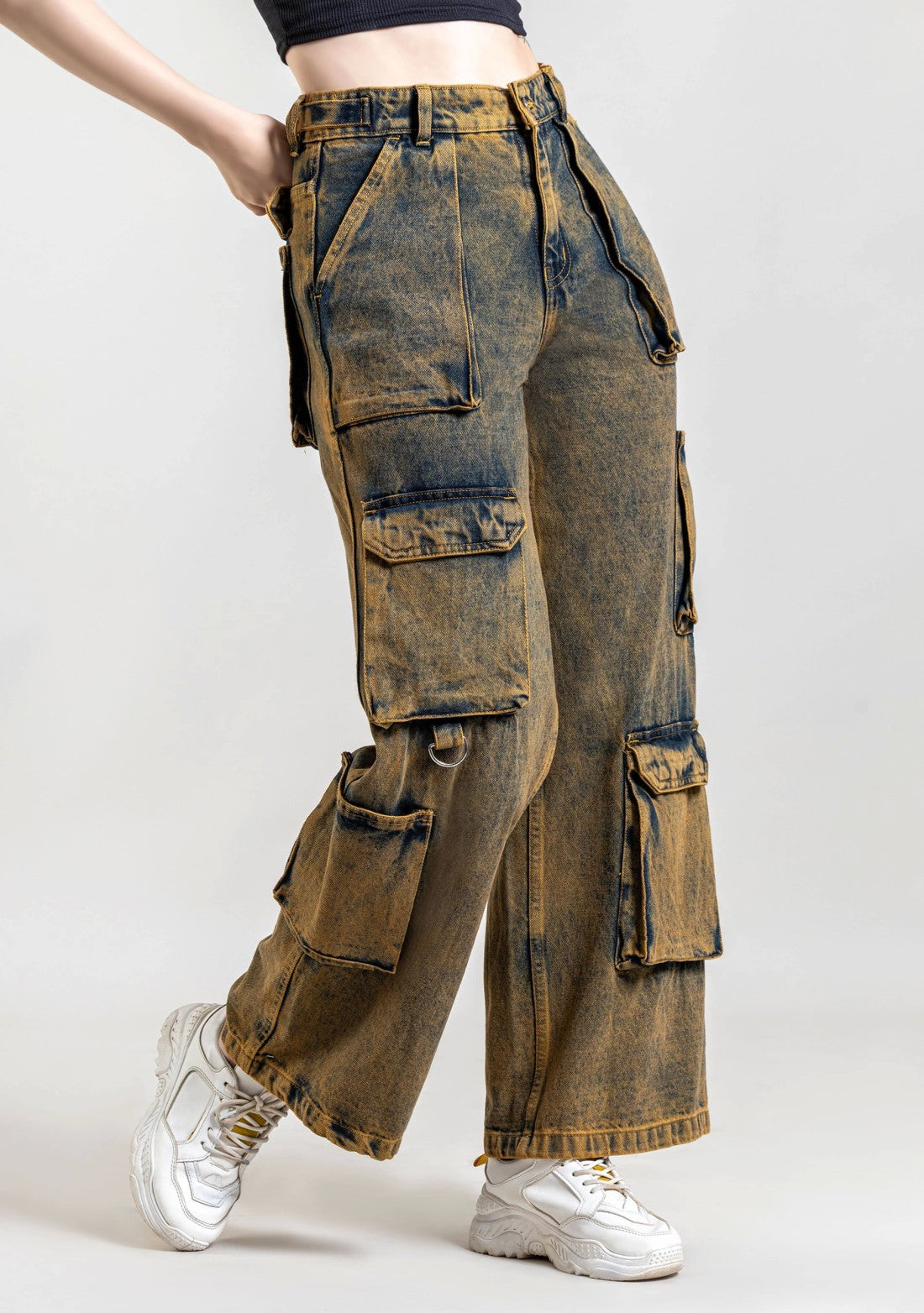 Rust Wide Leg Cargo Style Women's Jeans bottom wear