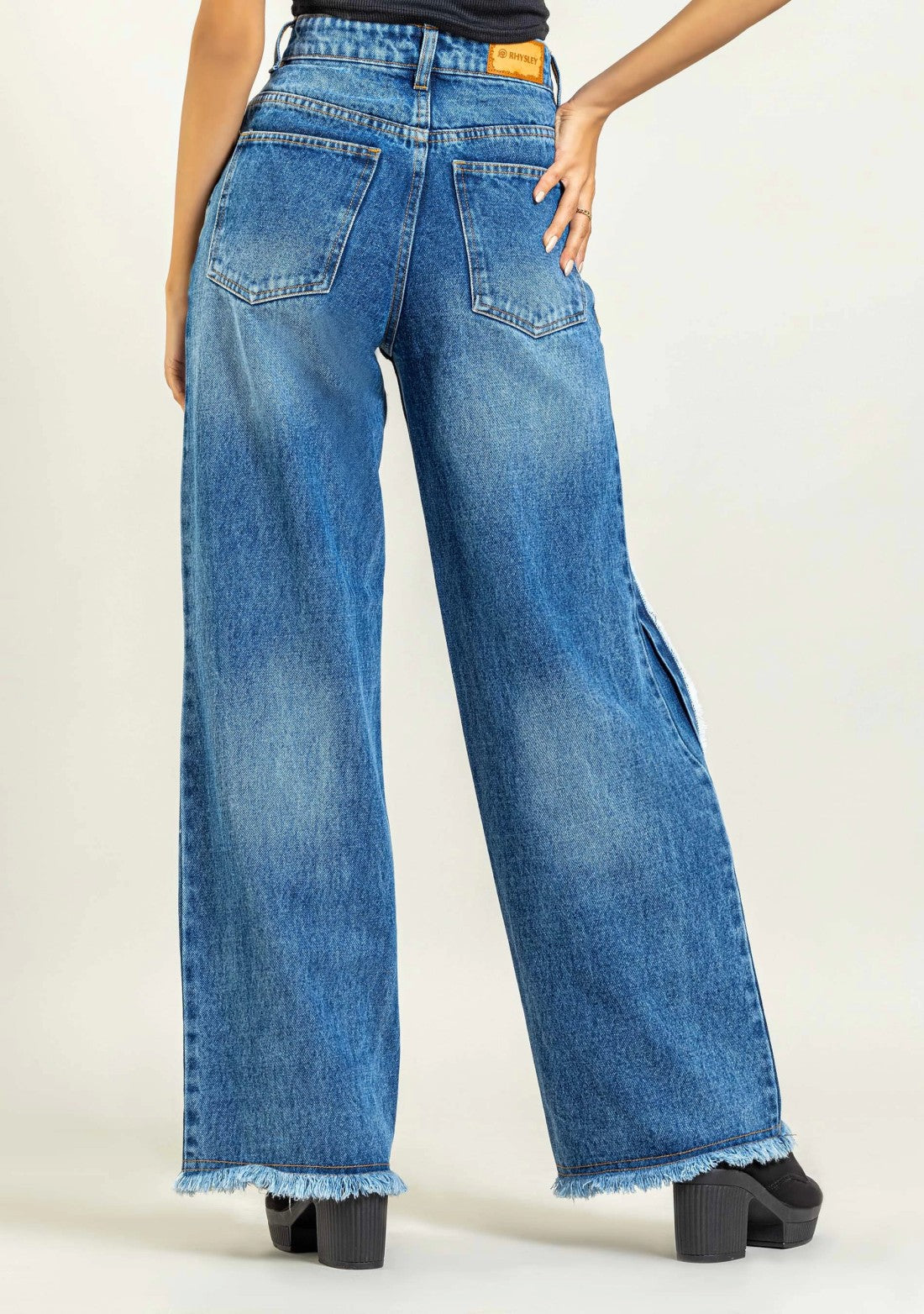 Blue Wide Leg Cut Out Women's Distressed Jeans bottom wear