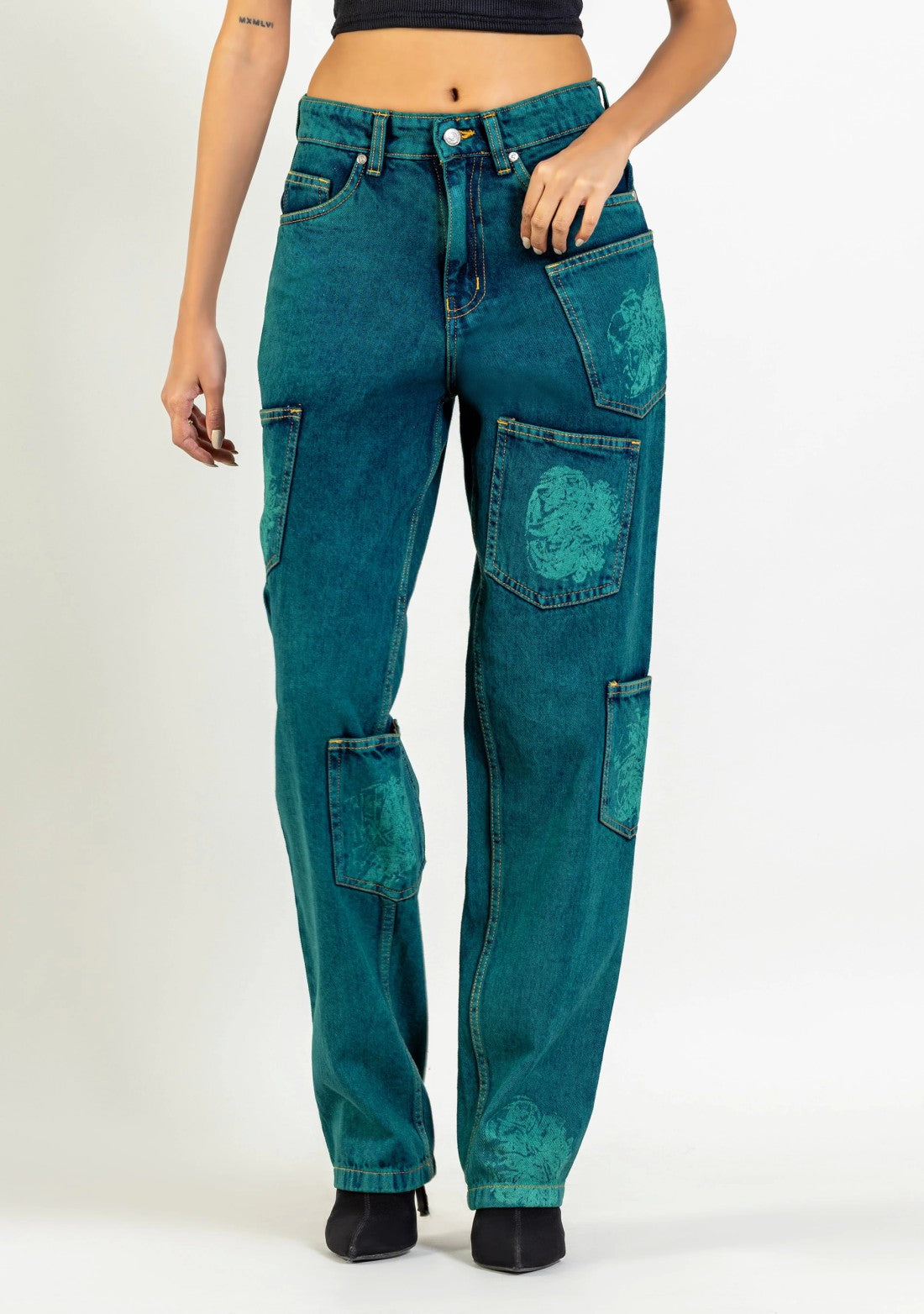 Peacock Green Relaxed Straight Fit Women's Jeans bottom wear