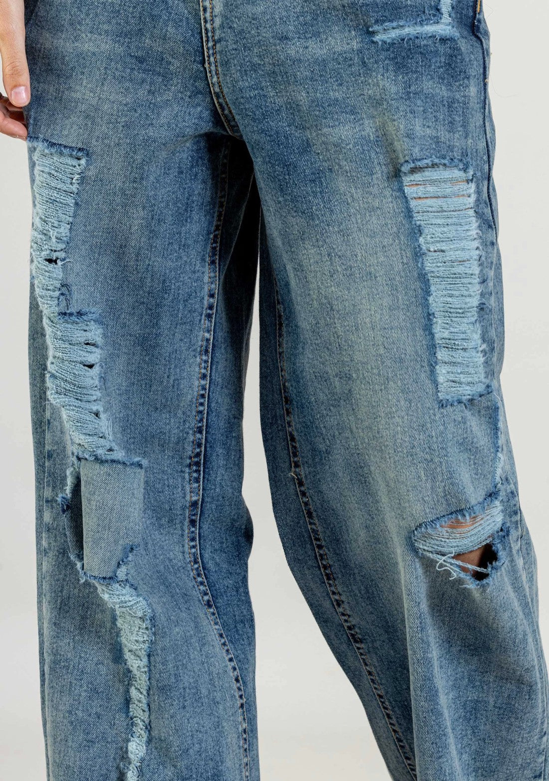 Blue Wide Leg Women's Distressed Jeans bottom wear