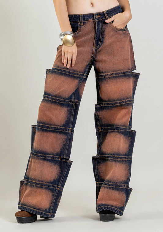 Rust Wide Leg Multi Panel Women's Jeans bottom wear