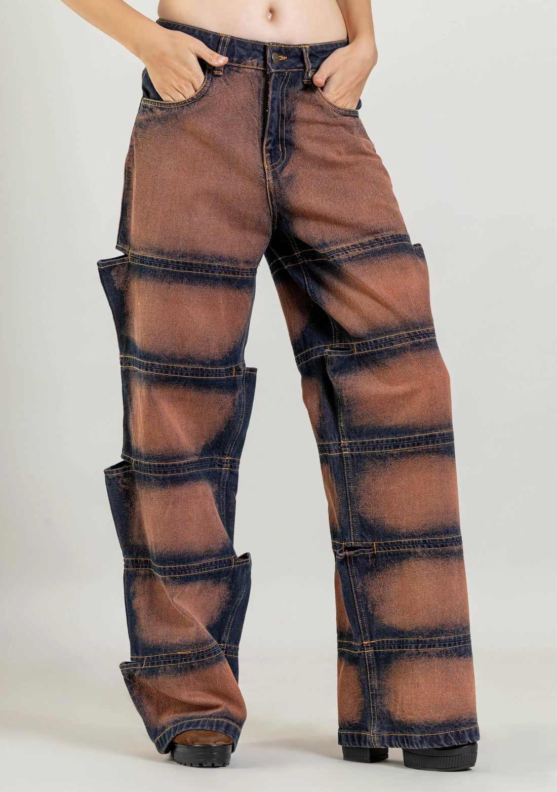 Rust Wide Leg Multi Panel Women's Jeans bottom wear