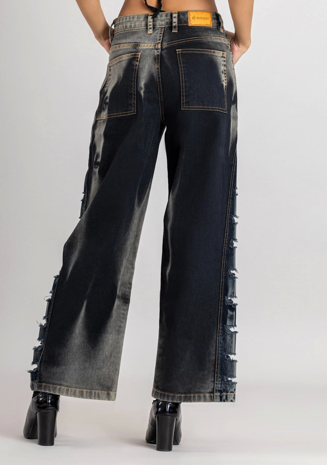 Blackish Grey Wide Leg Women's Fashion Jeans bottom ware