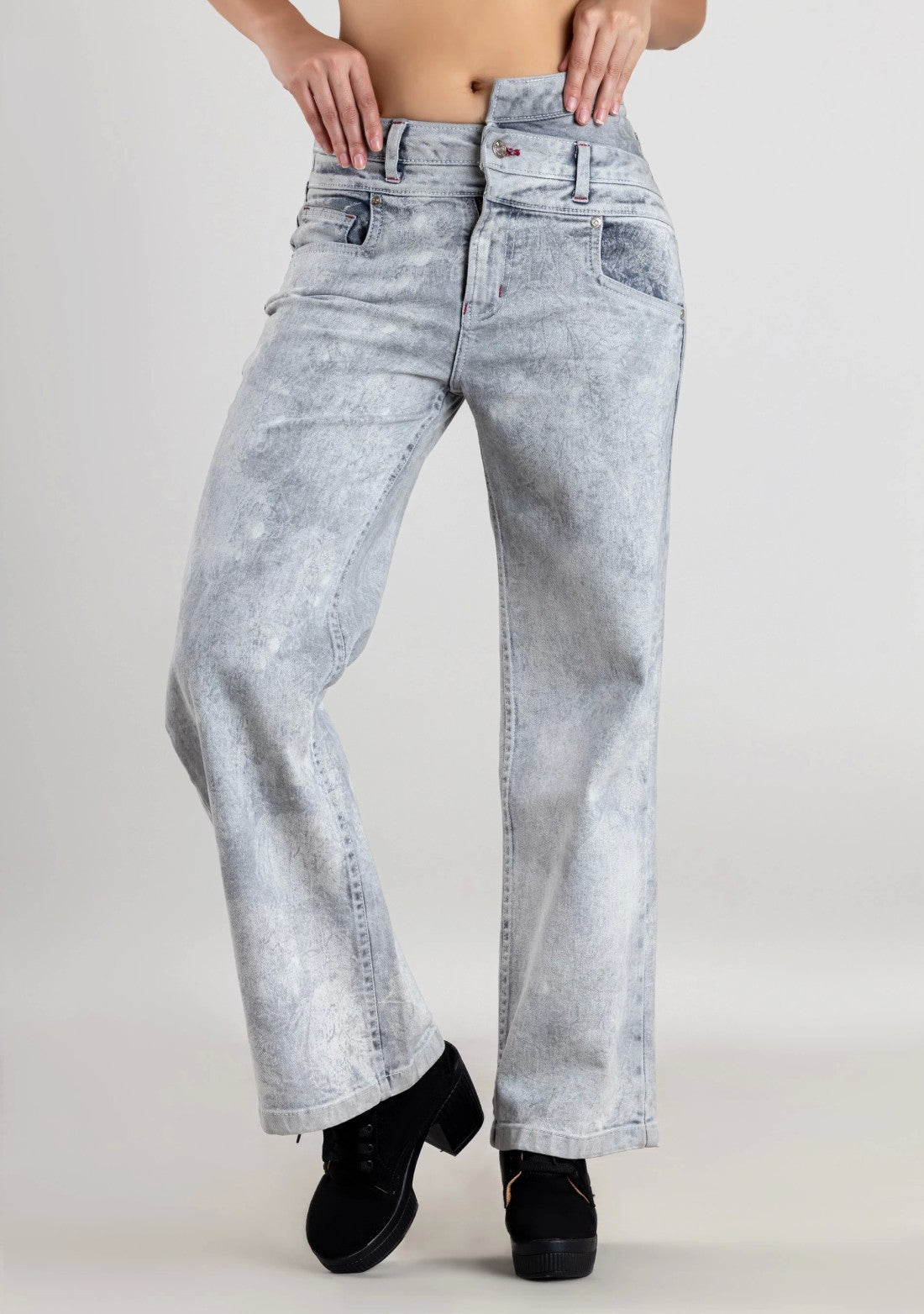 Grey Textured High Waist Women's Jeans bottom ware