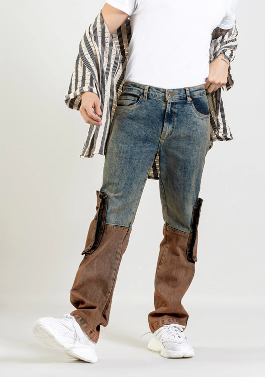 Two Tone Boot Cut Men's Fashion Jeans Male Bottomwear