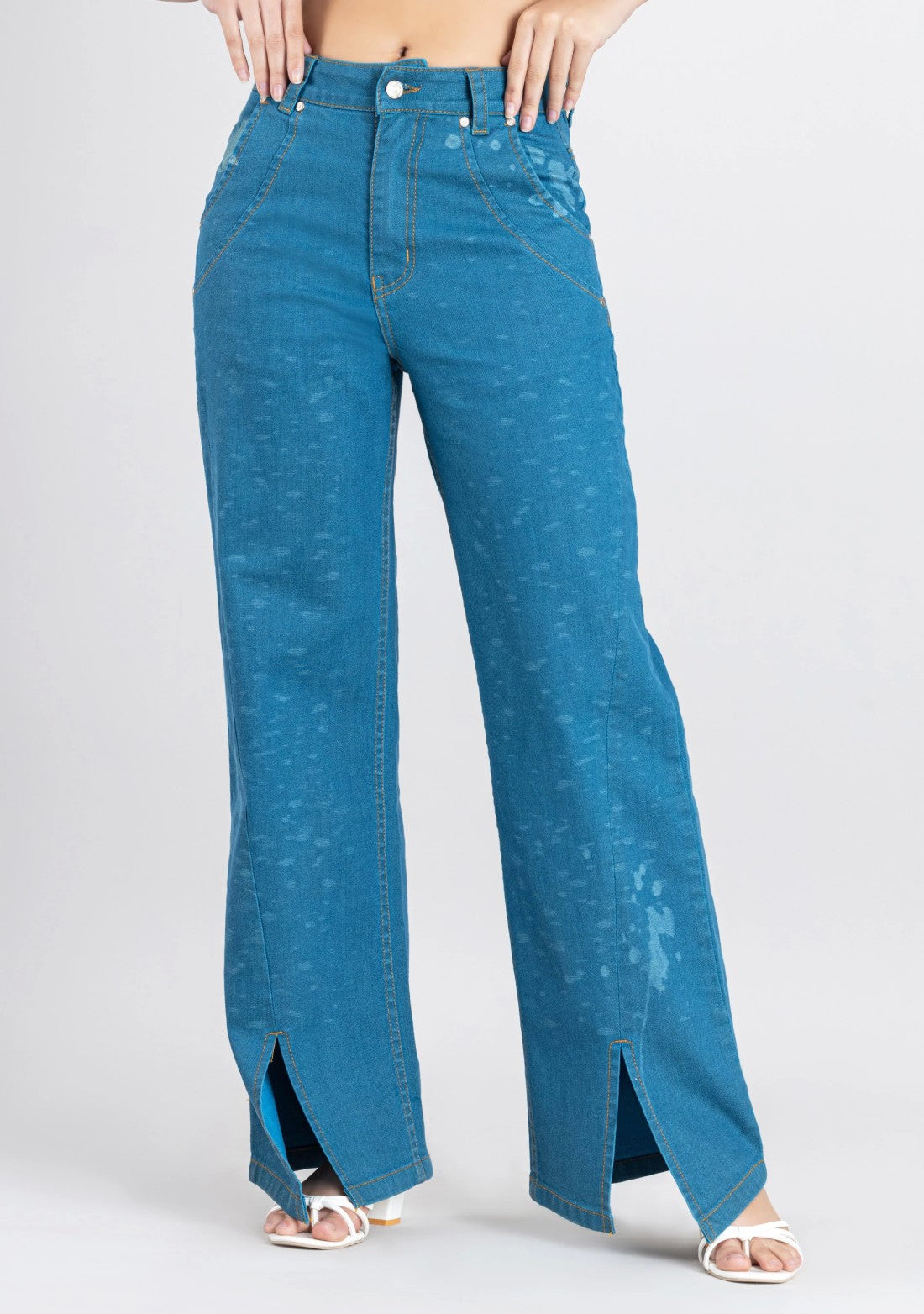 Light Blue Bottom Slit Wide Leg Women's Jeans bottom wear