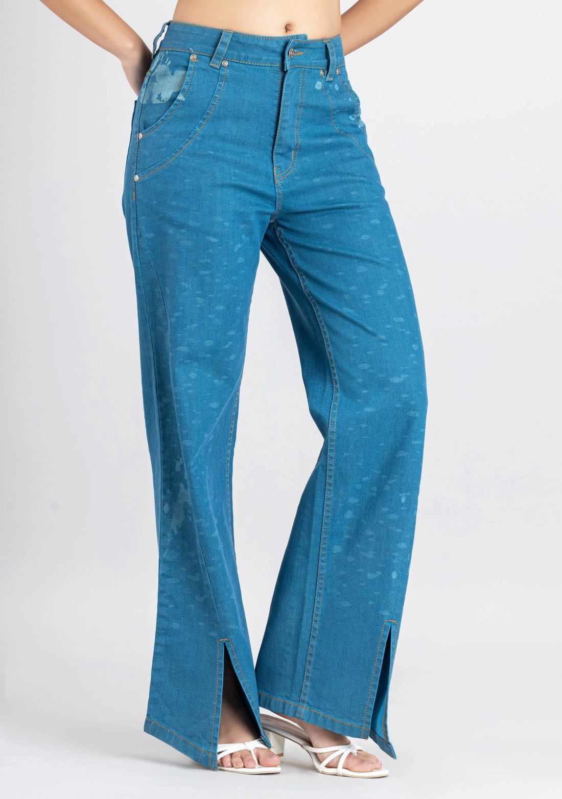 Light Blue Bottom Slit Wide Leg Women's Jeans bottom wear