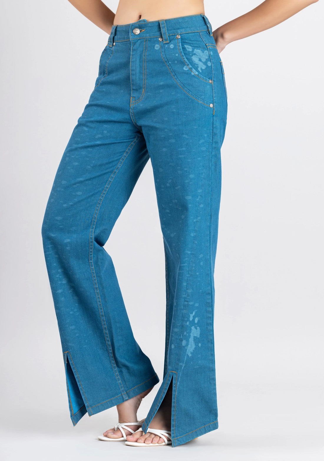 Light Blue Bottom Slit Wide Leg Women's Jeans bottom wear