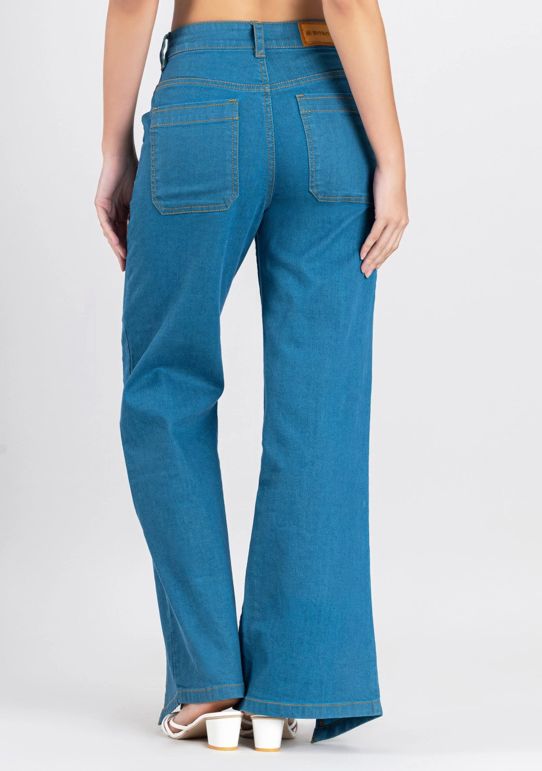 Light Blue Bottom Slit Wide Leg Women's Jeans bottom wear