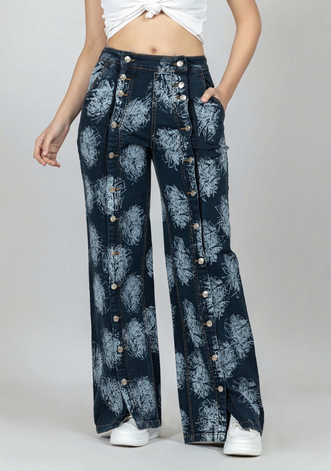 Blue Laser Print Wide Leg Women’s Ultra Fashion Jeans bottom wear