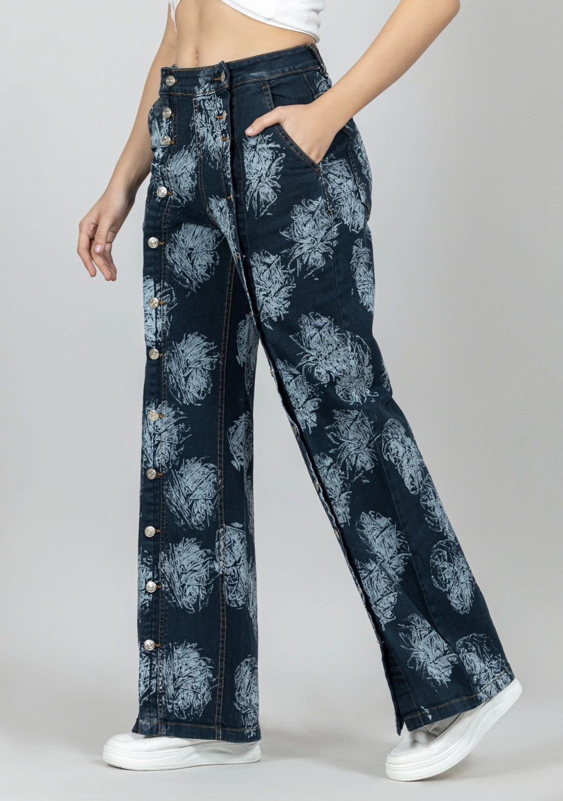 Blue Laser Print Wide Leg Women’s Ultra Fashion Jeans bottom wear